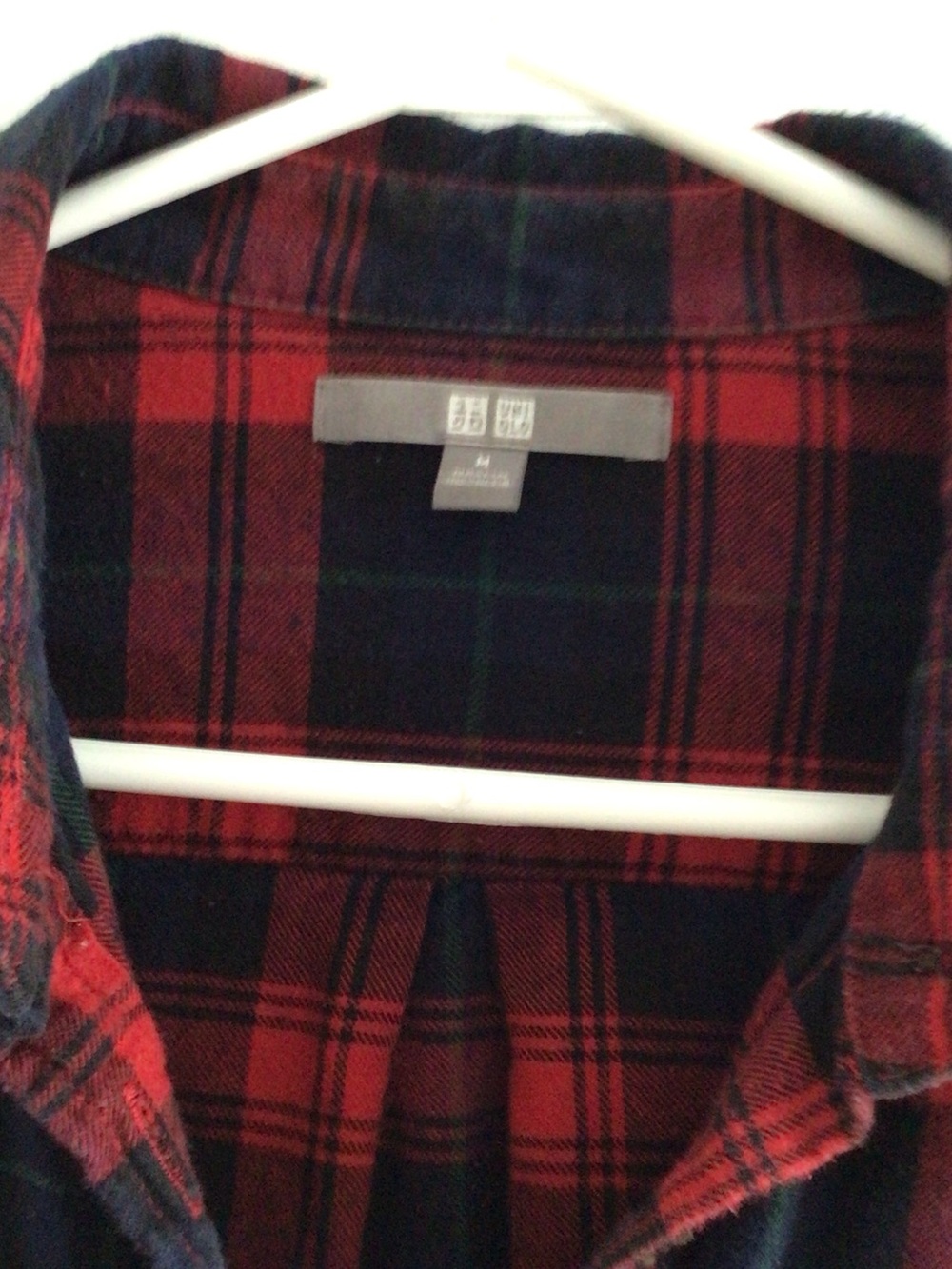 Uniqlo Red and Navy Plaid Long Sleeve Shirt Dress - Picture 2 of 4